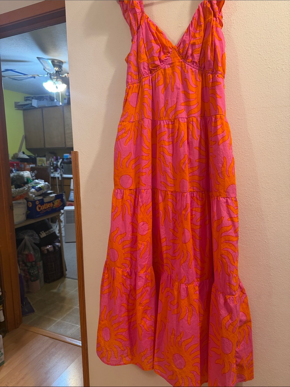 J Marie Pink & Orange Sunburst Maxi Dress Size Medium